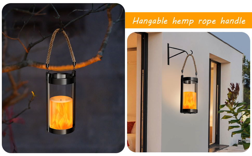 custom wholesale vintage lantern glass retro lantern led flickering flameless candle battery powered camping lamp hemp rope hanging lanterns non-solar light 2 pack oem/odm services