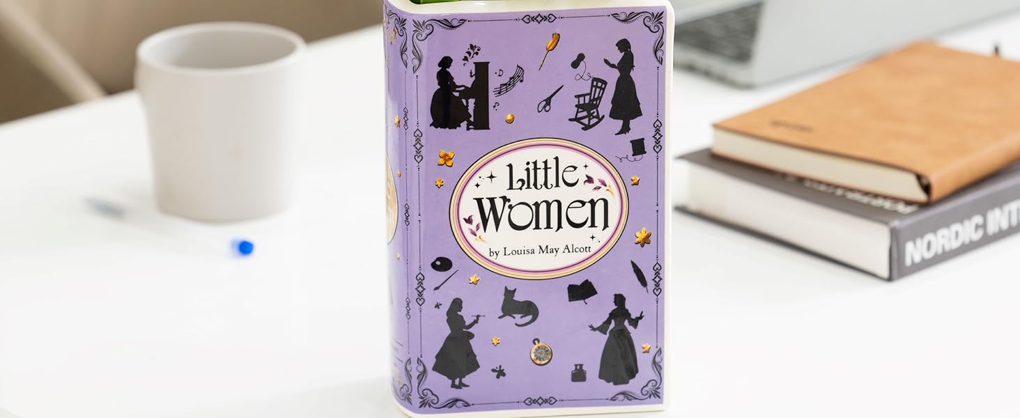 oem/odm services handmade book shaped flower vase, book lovers gifts, book shelf decor aesthetic, large ceramic utensil holder for kitchen counter, home kitchen decor, planter pot library decor (little women) affordable bulk deals