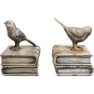 supplier direct mygift vintage white resin decorative bookends for heavy books with bird and book design, 1 pair wholesale prices