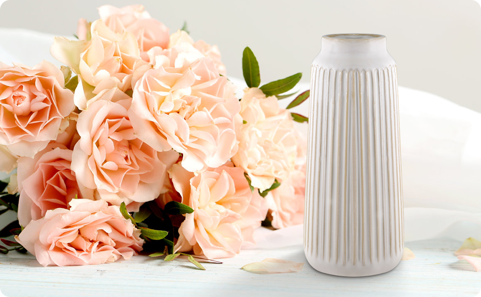 oem/odm services christmas vase decor, 9 inch white ceramic vase, flower vase modern, boho vases for pampas grass home decor, decorative white vases for flowers mantel, living room, off-white affordable bulk deals