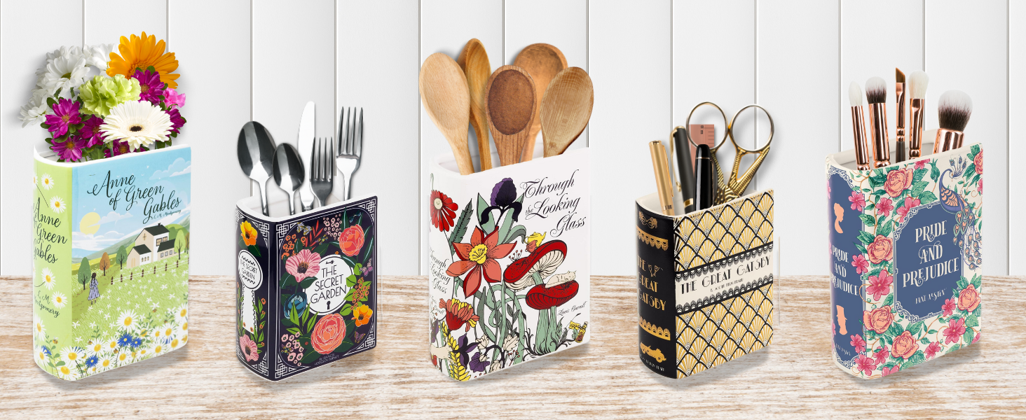 oem/odm services steel mill & co original book-shaped decorative vase, ceramic vases for home decor, cute bookshelf decor, unique vase for book lovers (small - secret garden) affordable bulk deals