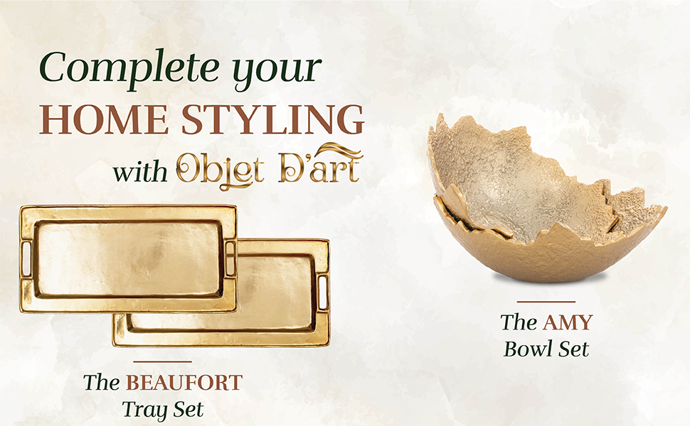 wholesale direct decorative gold trays by objet d’art, beaufort rectangular bar tray for living room, ottoman and coffee table, set of 2 trays for candles, liquor, and centerpieces bulk purchase at factory prices