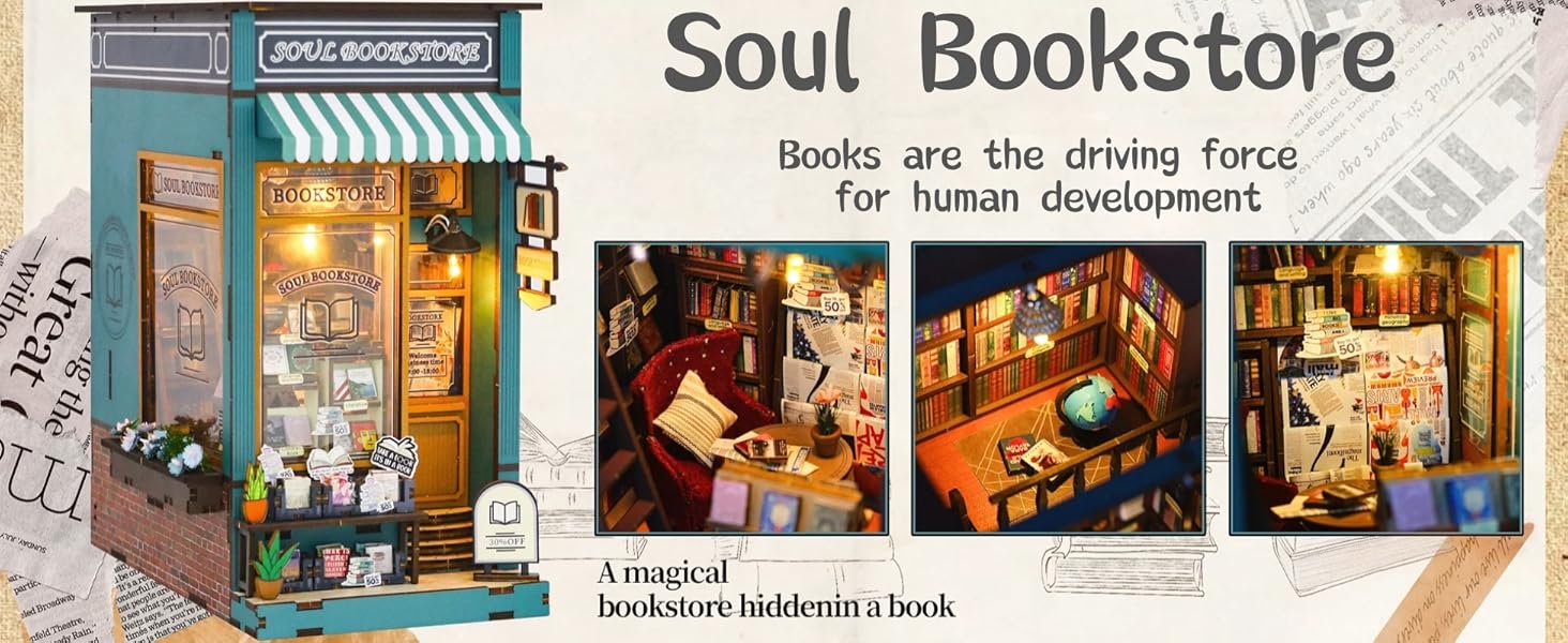supplier direct meinesqis book nook diy miniatures book nook kit store 3d creative decorative bookend bookshelf insert wooden puzzle with led suitable for teenagers adults halloween christmas decoration gifts, blue wholesale prices