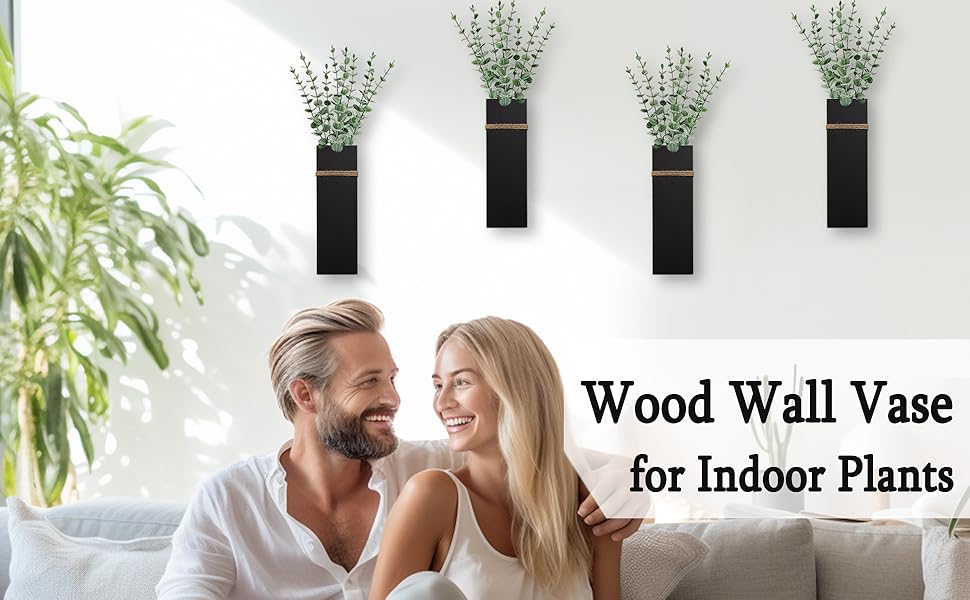 bulk purchase wall planters for indoor plants - 2 pack wood wall vases for dried flowers & artificial plants modern farmhouse wooden vase for living room bedroom kitchen wall decorations - black trade price