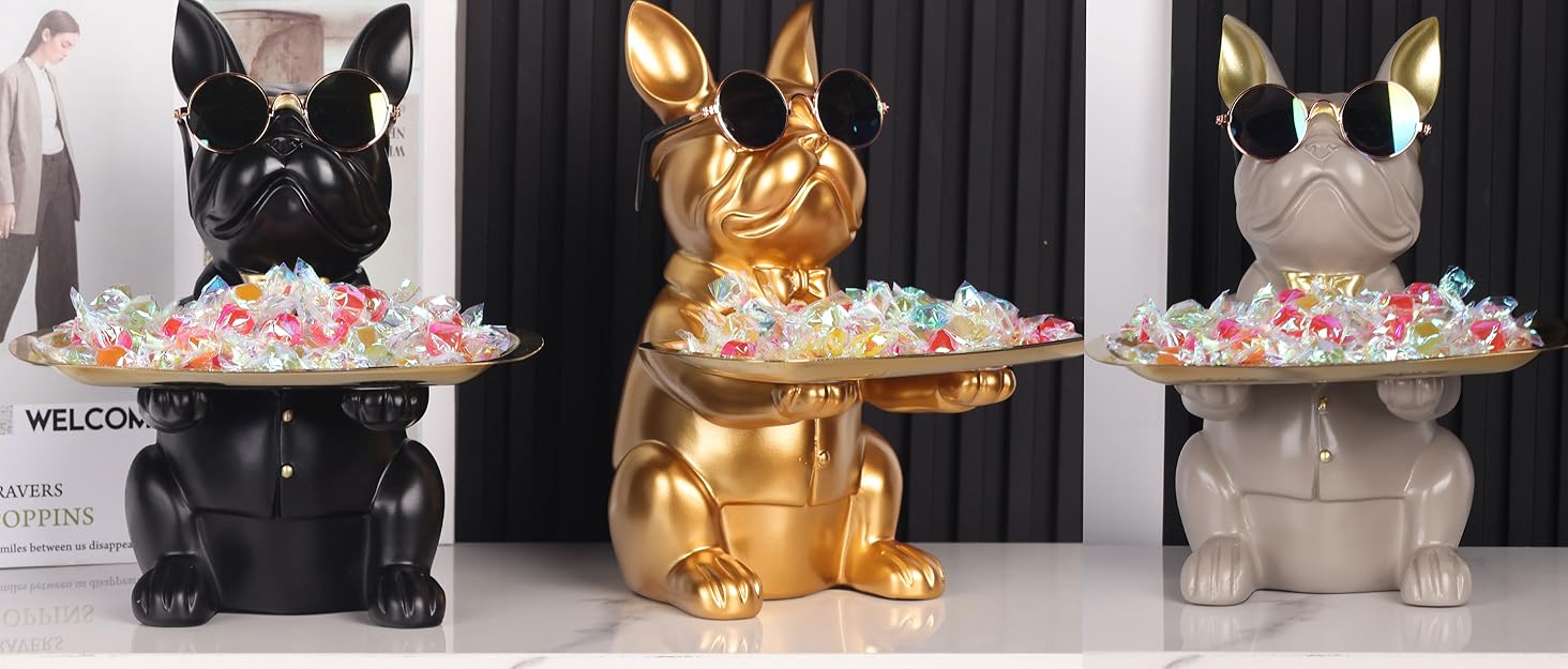 wholesale direct modern decor resin bulldog tray statue piggy bank tray storage entrance key holder candy jewelry earrings tray suitable for home decor modern art dining table decor office small object tray bulk purchase at factory prices
