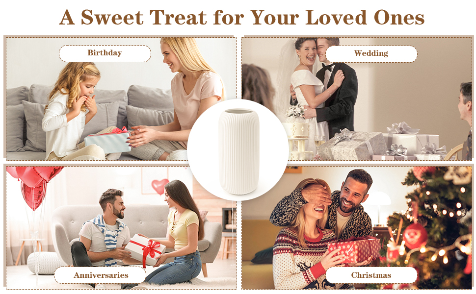 oem/odm services white ceramic vase for flowers, 8 inch flower vase modern white vase home decor, small vase, ribbed textured vase for pampas grass decorative vase, for farmhouse coffee table bookshelf home living affordable bulk deals