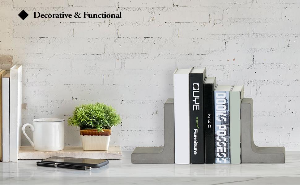 supplier direct mygift solid cement bookends for shelf in gray finish l-shaped decorative heavy duty non-skid book stopper for home office school, 1 pair wholesale prices