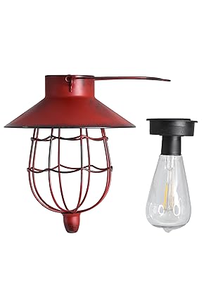 custom wholesale yakii 2 pack solar lantern hanging waterproof outdoor metal solar lamp with warm white light decorate for yard garden pathway patio porch decor (red) oem/odm services