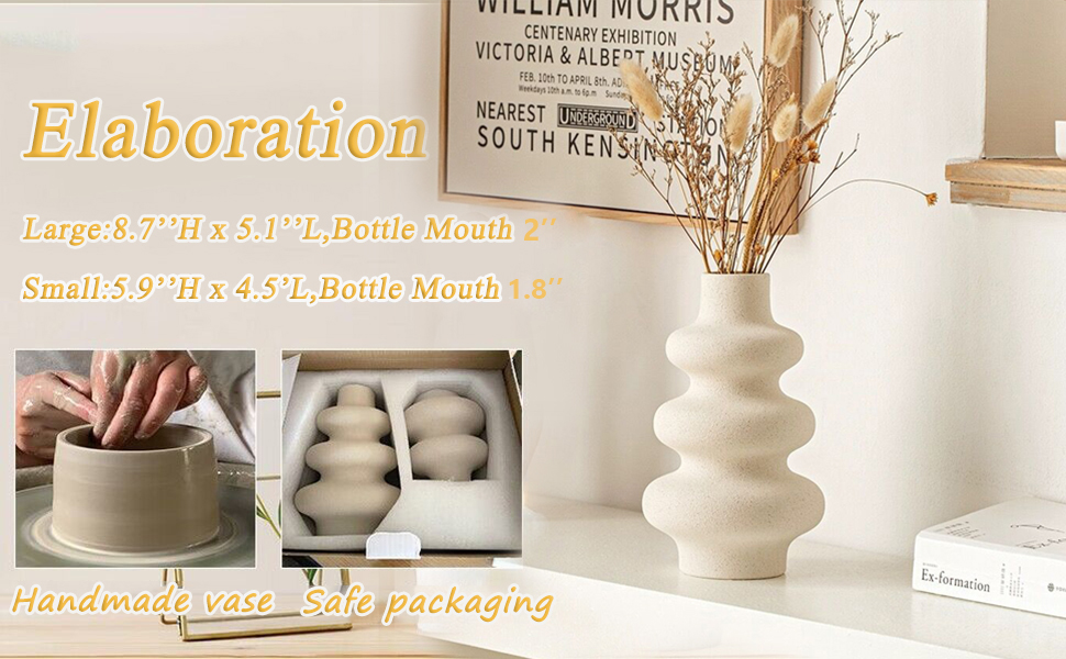 dropship from factory ceramic vases set 2, modern home decor,off white round vases,modern dried flower vases, boho home decor for centerpieces wedding dinner table party living room office bedroom mass production supply