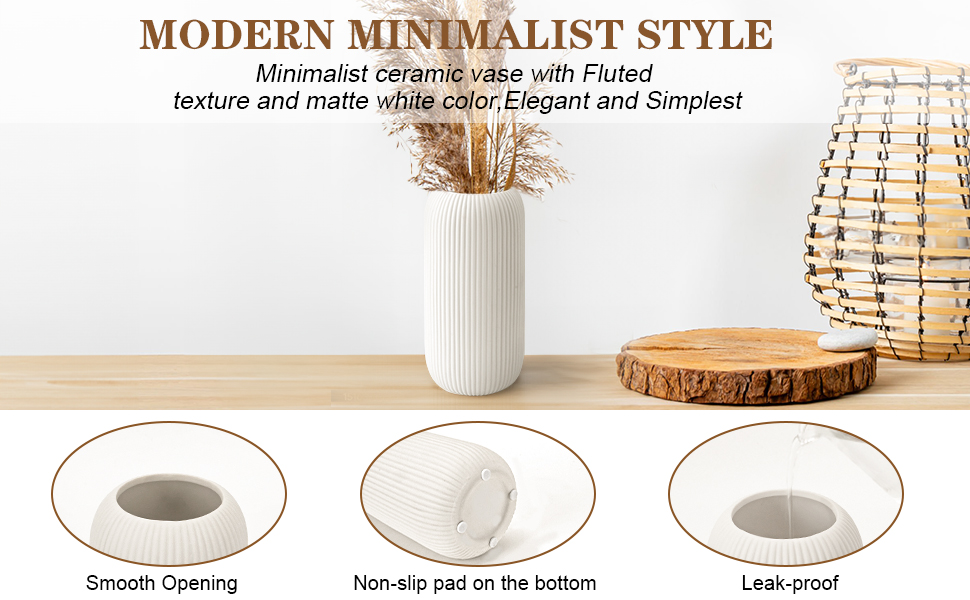 oem/odm services white ceramic vase for flowers, 8 inch flower vase modern white vase home decor, small vase, ribbed textured vase for pampas grass decorative vase, for farmhouse coffee table bookshelf home living affordable bulk deals