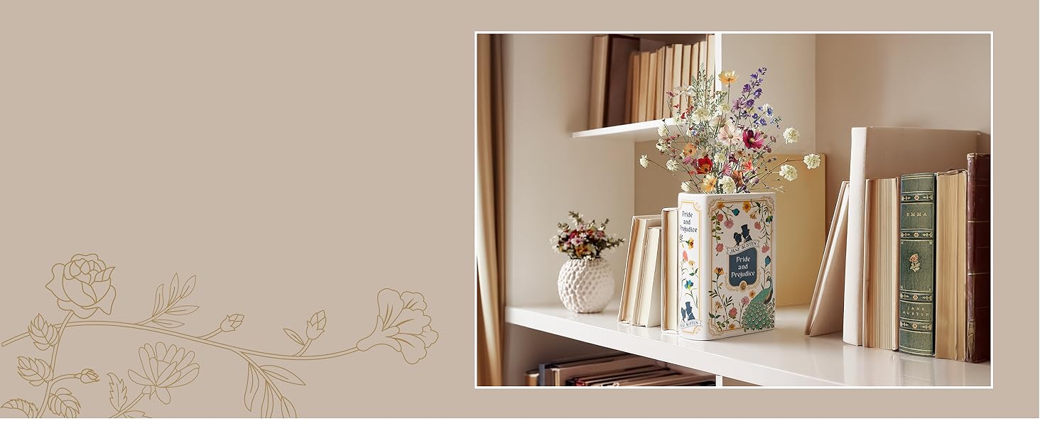 oem/odm services h&h pride and prejudice book vase for flowers - large ceramic book planter pot - jane austen bookish decor - top #1 pride and prejudice gifts and book vases - bookshelf vase for flowers - 2024 edition affordable bulk deals