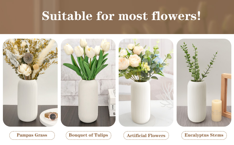 oem/odm services white ceramic vase for flowers, 8 inch flower vase modern white vase home decor, small vase, ribbed textured vase for pampas grass decorative vase, for farmhouse coffee table bookshelf home living affordable bulk deals