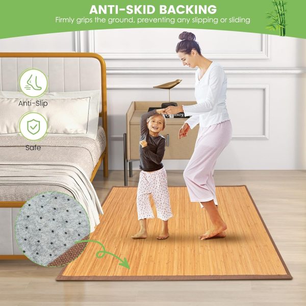 manufacturer direct nightcore bamboo floor mat, 5’ x 8’ bamboo area rug for home, anti slip kitchen floor rug, indoor mat rug, rolling matting carpet, perfect for for bathroom, bedroom, living room, natural trade price