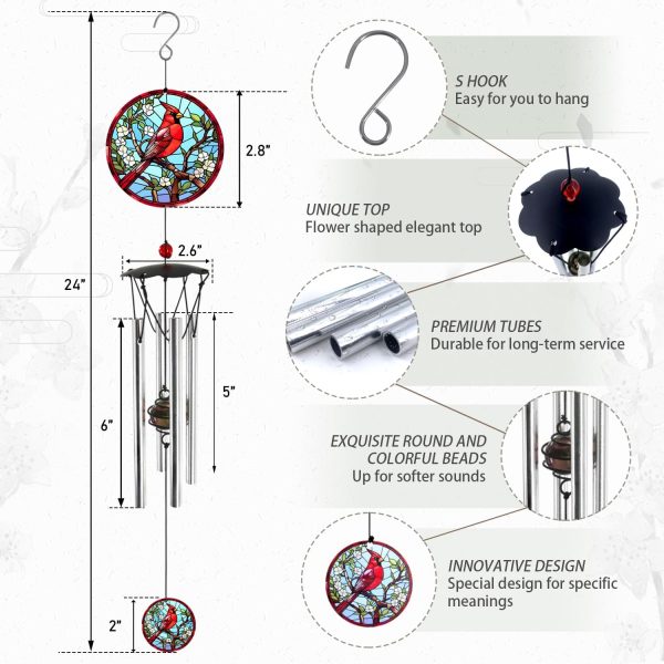 producer to buyer wind chimes for outside 24" cardinal wind chimes outdoor wind chimes home patio outdoor garden decor windchimes outdoors cardinal gifts for women mom grandma sisters discounted pricing