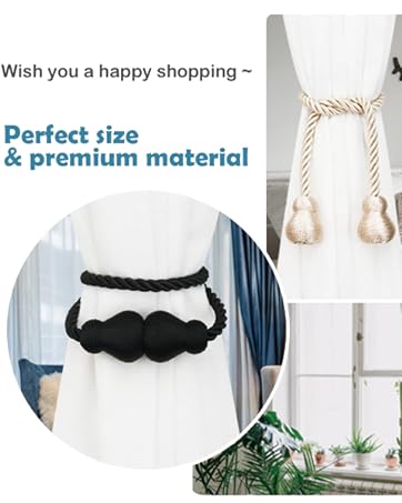 bulk purchase 2 pack magnetic curtain tiebacks rope modern handmade curtain tie backs decorative drapes weave holdbacks for window décor, beige factory discount