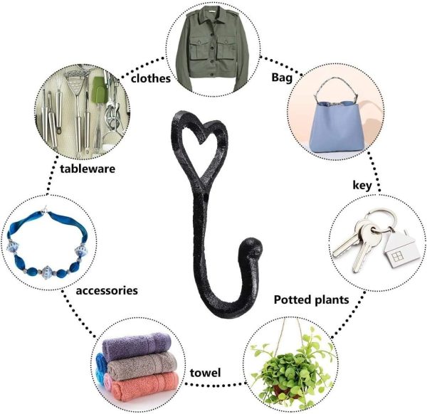 competitive pricing ebliiny decorative wall hooks coat towel hook,8 pcs key bag hanger coat hooks cast iron vintage holder love heart shape home decor,bath kitchen garage hanging scarf cap cup hat purse robes hook one-stop wholesale