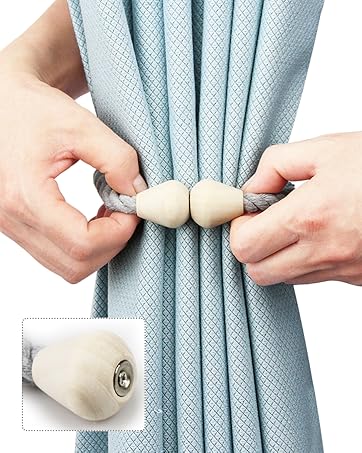 bulk purchase magnetic curtain tiebacks 2 pack rope decorative curtain tie backs elegant curtain holders for drapes outdoor window treatment holdbacks, beige factory discount