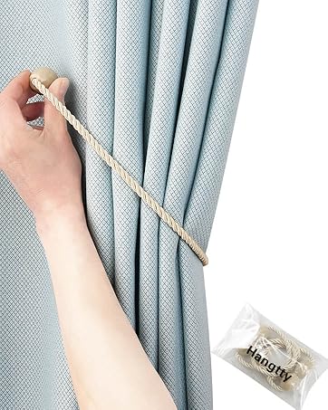 bulk purchase magnetic curtain tiebacks 2 pack rope decorative curtain tie backs elegant curtain holders for drapes outdoor window treatment holdbacks, beige factory discount