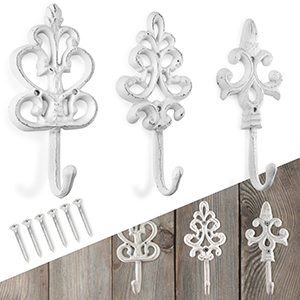 competitive pricing rustic cast iron coat hooks (3 pack) rustic dark brown, wall mounted, farmhouse decorative, heavy duty wall hooks for hanging coats, hats, towels (mounting hardware included) one-stop wholesale