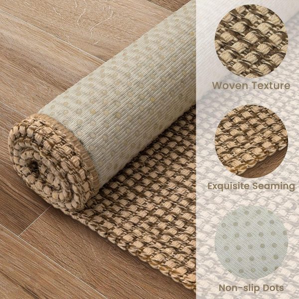 manufacturer direct earthall boho runner rug 2x6 ft washable runners for hallways cotton rubber backed kitchen runner braided indoor floor carpet runners for entryway, hallway, kitchen, bedroom, tan/brown trade price