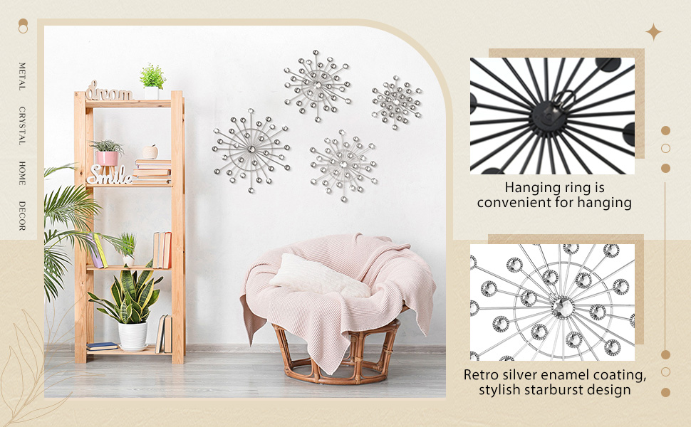 factory direct blulu 4 pcs metal wall art bling crystal home decor cast iron rhinestones sunburst wall decor wall art wall hanging diamond accents home decorative for bedroom living room entryway (black) volume discount