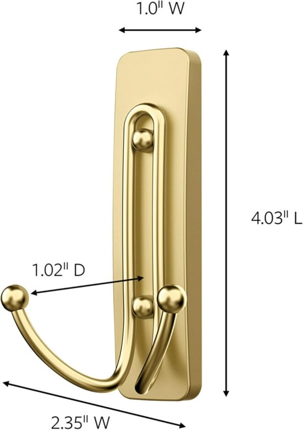 competitive pricing command large satin brass double hook, 1 hooks and 1 command strip, damage free hanging wall hooks with adhesive strips, coat hooks for hanging christmas decorations, holds up to 4 lb one-stop wholesale