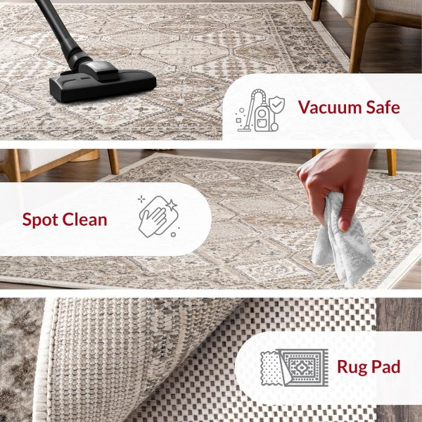 global sourcing nuloom 7x9 becca traditional tiled area rug, beige, faded transitional design, stain resistant, for bedroom, dining room, living room, hallway, office, kitchen, entryway oem/odm services