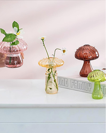 oem/odm services mushroom vase small for flowers lovers: glasseam cute red glass bud vases for home decor - 5pcs unique plant propagation station jar for living room windowsill decoration affordable bulk deals