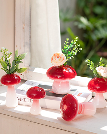oem/odm services mushroom vase small for flowers lovers: glasseam cute red glass bud vases for home decor - 5pcs unique plant propagation station jar for living room windowsill decoration affordable bulk deals