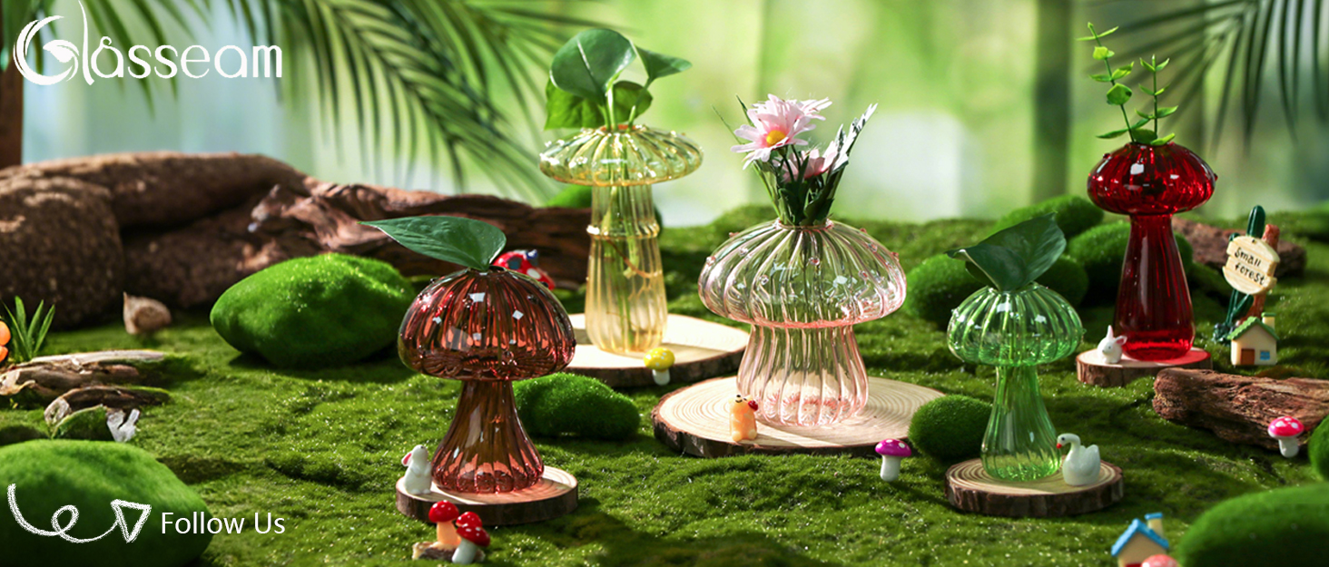 oem/odm services mushroom vase small for flowers lovers: glasseam cute red glass bud vases for home decor - 5pcs unique plant propagation station jar for living room windowsill decoration affordable bulk deals