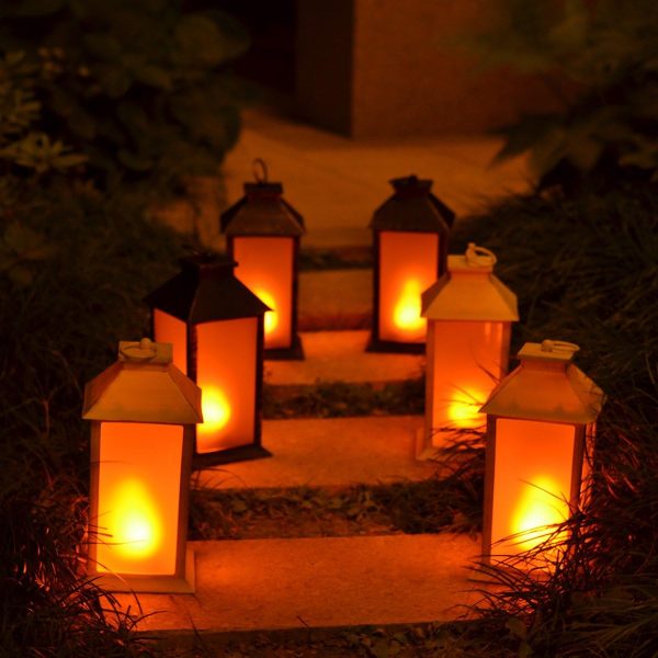custom wholesale 13" vintage style lantern,flickering flame effect tabletop lantern(black,remote timer and batteries included)indoor/outdoor hanging lantern,decorative candle lantern zkee (set of 2) oem/odm services
