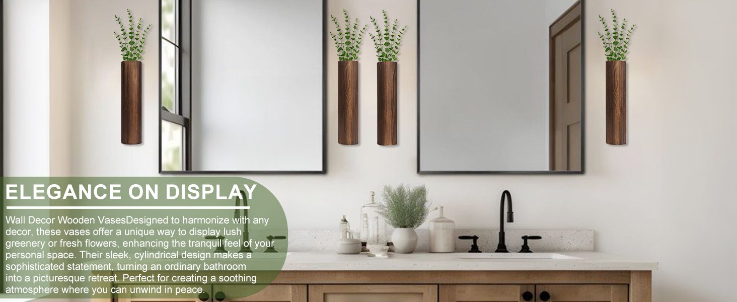 bulk purchase 4 pack wood wall planter with artificial eucalyptus, modern wall decor for living room bedroom bathroom entryway, farmhouse boho wall vases for dried flowers and faux plants trade price