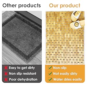 manufacturer direct bamboo bath mat with anti slip pads,23.6x15.8 inches bathroom shower and bathtub floor mats,non slip water proof mat,indoor outdoor use for kitchen bedroom bathroom toilet pet mat floor rug trade price