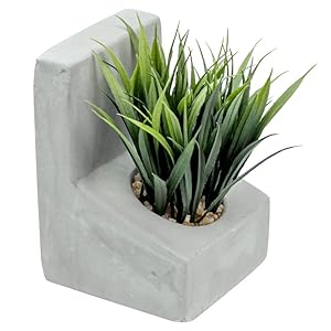 supplier direct mygift modern gray concrete l-shaped bookends for heavy books with artificial green grass plants, decorative heavy duty book stands for office desktop or bookshelf, 1 pair wholesale prices