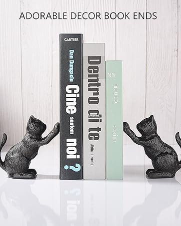 supplier direct book ends for shelves decorative, cast iron heavy duty bookends for heavy book, unique cute cat bookend for home/office decor, antique classic black 2pcs wholesale prices