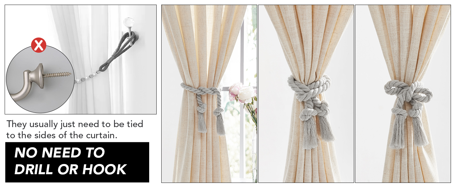 bulk purchase deconovo curtain tiebacks cotton rope for curtain drapes for home outdoor decor, decorative elegant curtain holdbacks, 2 pcs, grey factory discount