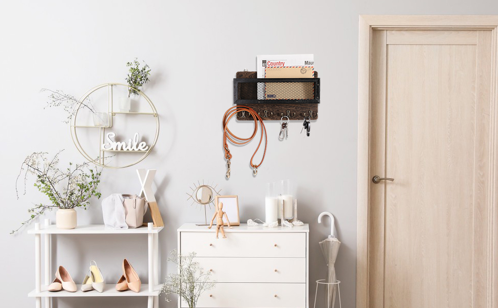 bulk purchase adiil mail and key holder for wall decorative, wooden wall key rack organizer with 4 double key hooks, wall mount key hanger for wall with shelf, rustic home decor for entryway hallway, brown trade price