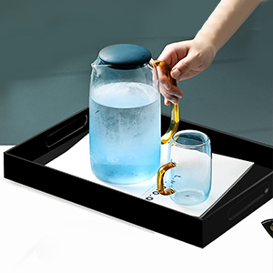 wholesale direct tasybox black serving tray, acrylic decorative serving trays with handles for kitchen dining room table ottoman vanity countertop 16