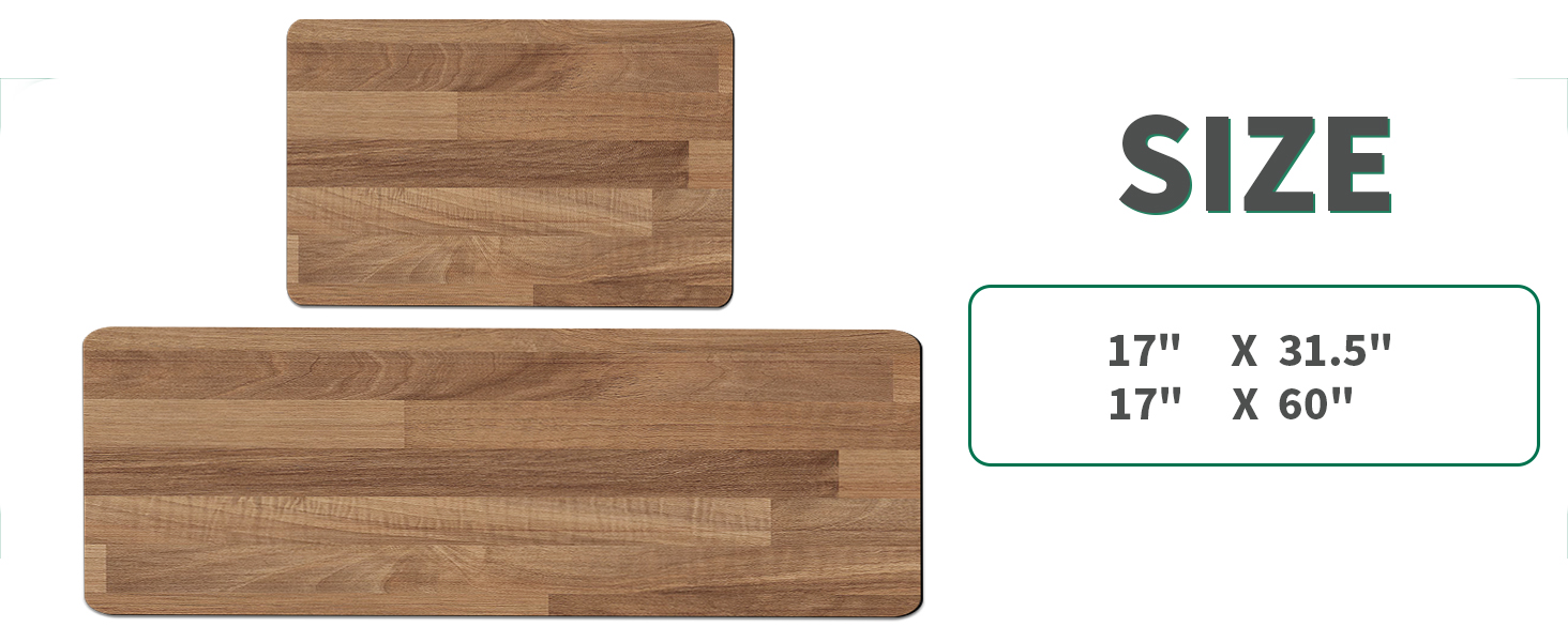 manufacturer direct lumi 2pcs ultra-thin wood grain kitchen mat set, low profile, non slip, quick dry, washable kitchen rugs, teak, 17