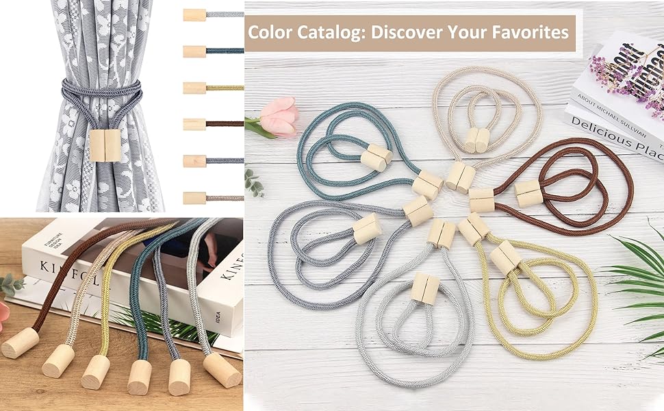 bulk purchase wooden magnetic curtain tiebacks 4 pcak, curtain tie backs for curtain holders for wall, curtain pull backs, curtain ties for drapes dark grey factory discount