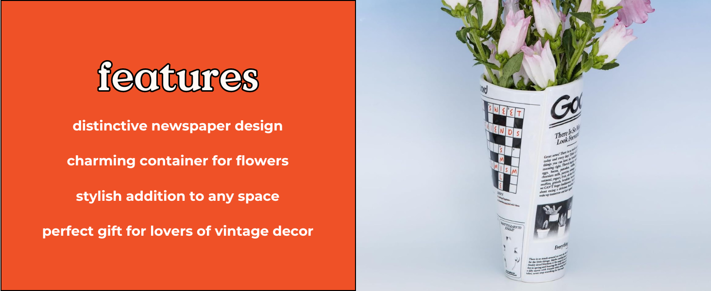oem/odm services ban.do vintage inspired newspaper vase, retro ceramic shelf decor, unique/novelty/eclectic flower vase, newspaper affordable bulk deals