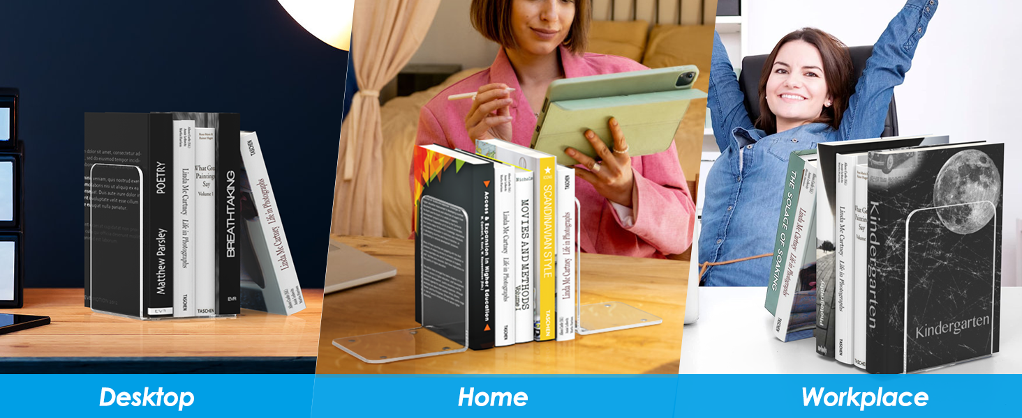 supplier direct maxgear bookends acrylic book ends clear book ends for shelves decorative bookends for shelves non-skid book end heavy duty bookend book holders for shelves book stoppers (2 pair/4 pieces, large) wholesale prices