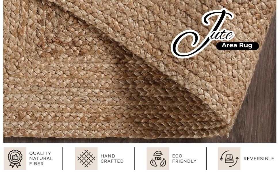 manufacturer direct jute braided natural rug 2’x3' -natural linen colour, hand woven & reversible for living room kitchen entryway rug, jute burlap braided rag rug 24x36 inch, farmhouse rag rug, rustic rug trade price