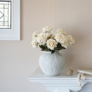 oem/odm services white ceramic vase flower vase, big textured round vase for centerpieces, kitchen, living room, bedroom decor gifts (8