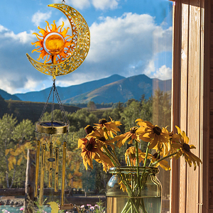 producer to buyer jyps sun moon solar wind chimes for outside crackle glass ball waterproof wind chimes outdoor clearance deep tone garden decor birthday unique gifts for women mom grandma windchimes gardening discounted pricing