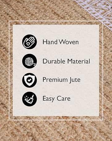 manufacturer direct voyzz home jute braided runner area rug, 6x9-feet rectangular printed jute rug natural handmade jute area rug for entryways living room bedroom farmhouse vintage decor trade price
