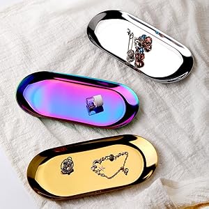 wholesale direct stainless steel decorative tray, set of 2, 7 inch long, jewelry dish cosmetics organizer bathroom clutter serving platter small storage tray, oval, matte black bulk purchase at factory prices