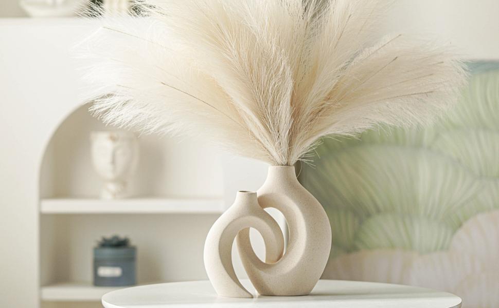 dropship from factory snuggle hollow ceramic vase set of 2, nordic modern boho ins style decorative ceramic aesthetic flower vase for home decor (milky white w 6.3