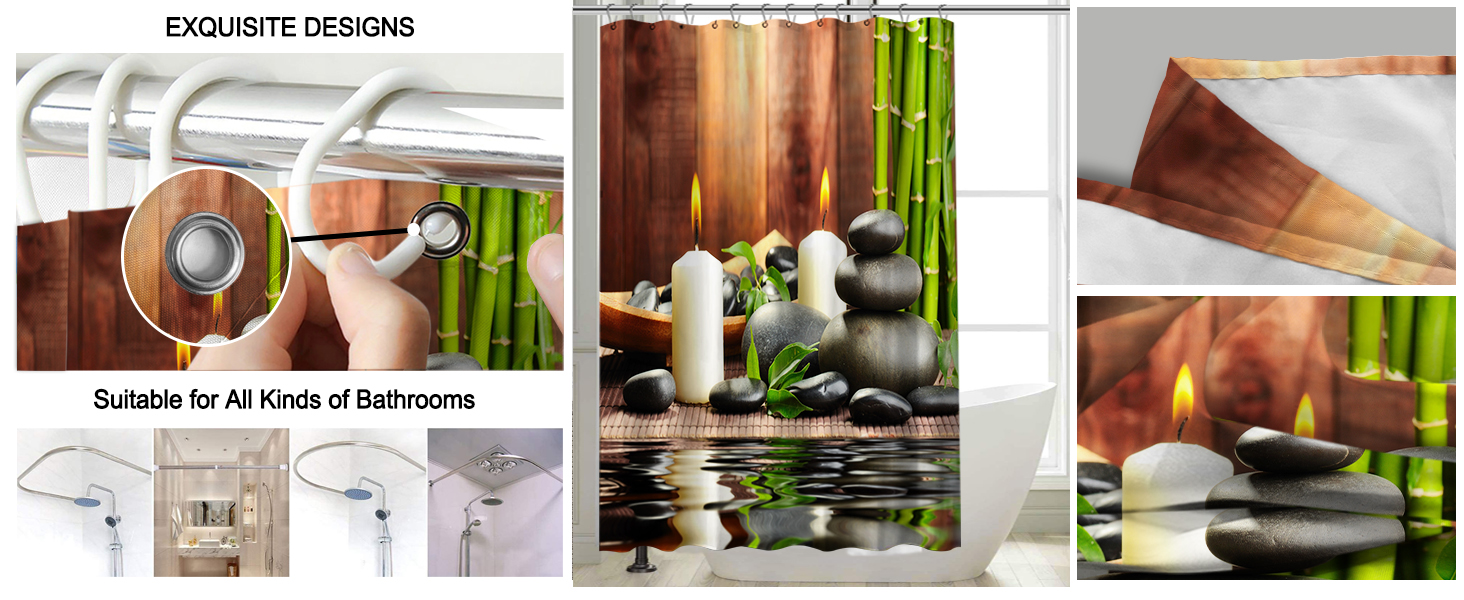 manufacturer direct lnond 4pcs spa bathroom shower curtain sets with rugs, stone bamboo bathroom sets with shower curtain and rugs and accessories trade price