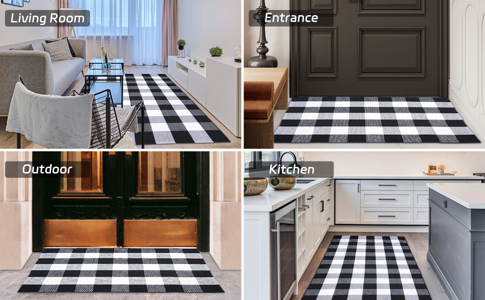 global sourcing buffalo plaid area rug - 27.5x43 inches, black and white checkered, washable cotton, ideal for front porch, kitchen, entryway, patio, bathroom oem/odm services